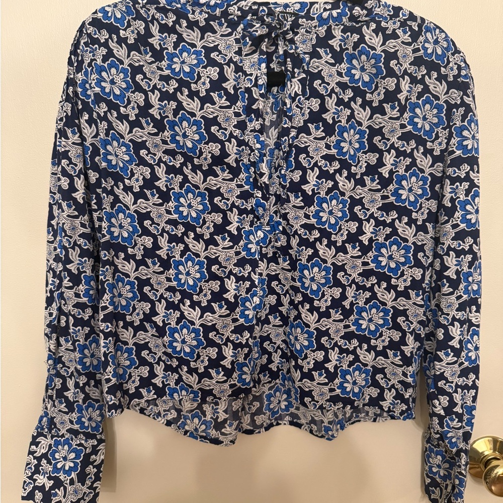 J. Crew Navy and Blue Floral Blouse